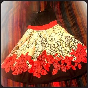 Black and coral floral dress